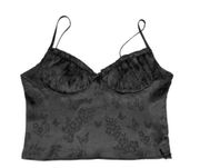 pacSun LA hearts, black satin corset top with floral and butterfly detailing