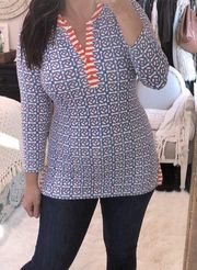 size small blue & orange tunic top