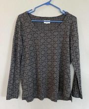 Lou & grey  Geometric Print Top Gray Black Size L Stretch K2