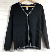 Jones New York Women Cardigan Sweater Sz M Black Silver Metallic Open Stretch