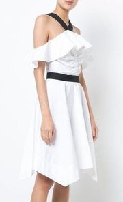 Derek Lam 10 Crosby White Poplin Halter Off Shoulder Dress Asymmetrical 6