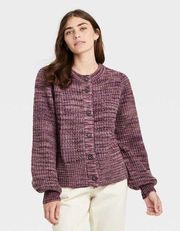 Wool Blend Plum Striped Cardigan M