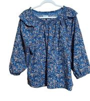 Sonoma Womens Size XL Multicolor Floral Ruffle Cotton Smocked Blouse Top