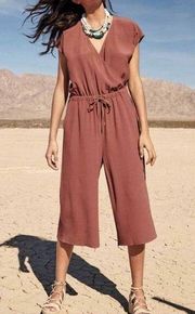 Eileen Fisher NWT Russet Rust Cropped Wide Leg Jumpsuit Pockets size L