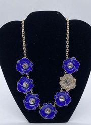 Isaac Mizrahi Live QVC Blue Enamel Crystal Rhinestone Flower Necklace