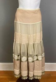 Catherine Maladrino skirt size 0 lace prairie maxi lace tiered ornate peasant