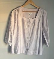 NEW J. Jill Pale Orchid Square-Neck Button Down 3/4 Sleeve Pleated Blouse