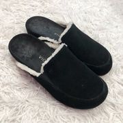 Vionic Sharon Suede Orthopedic Faux Fur Slip On Mules Black White Size 10