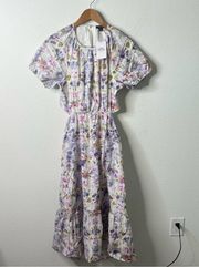 NWT J Crew Floral Cutout Puff Sleeve A-Line Midi Dress Womens Size 8