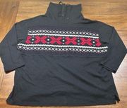 Chaps Women 2X Sweater Snowflake Winter Black Red Mockneck Pullover