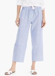 J.Crew Cropped Linen Beach Wide Leg Pant in Blue White Stripes, Size Small