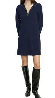 Modern Citizen Milly Zip Collar Navy Blue Sweater Dress Mini Split Sleeve L New