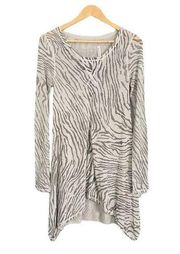 Rebecca Taylor Zebra Stripe Asymmetrical Hem Lightweight Knit Tunic Dress Size M