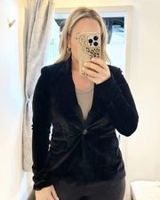 Central Park West Velvet Long Sleeve Single Breasted Blazer Jacket Black Small