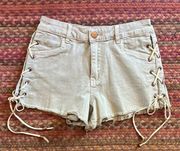 EASEL LA DENIM GREY CUT OFF LACE UP SIDE WESTERN SHORTS