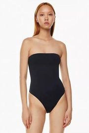 babaton aritzia black strapless thong bodysuit