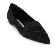 Manolo Blahnik Dore Women's Black Pointed Toe Leather Suede Flat Size 37.5