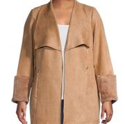 Carmen Marc Valvo Camel Faux Suede Jacket Vegan Fur Trim Lined Size 1X