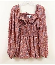 Hayden Floral Ruffle Ballon Sleeve Smocked Long Sleeve Top