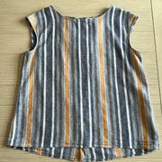 Max Studio Linen Cotton Blend Striped Sleeveless Shirt Size Large