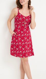 Maurices Red & White Ditsy Floral Print Fit & Flare Skater Dress