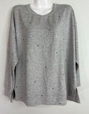 Style & Co. Women's Micro Heart Polka Dots Patterns Sweatshirt Grey LARGE NWT