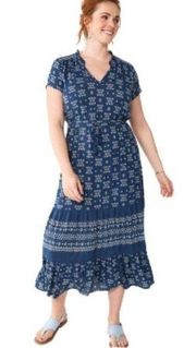 Sonoma Maxi Dress Blue Print Short Sleeve Tiered Maxi Dress Size XL NEW