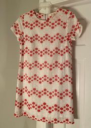 Red & White Flower Embroidered Dress