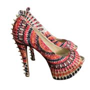 Wild Pair Alaina Pink Orange Geometric Studded High Heel Stiletto Size 7.5