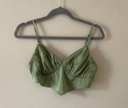 green satin crop top