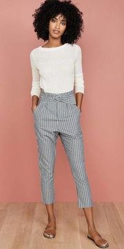 High-Rise Belted Tapered Pants Stripes Blue Size 4
