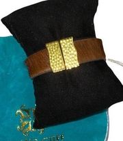 Rustic Cuff Haley Brown Calf Hair Cuff with Gold Ends & Magnetic Closure