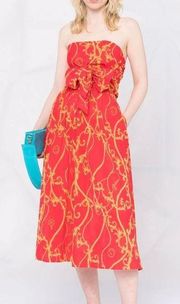 GANNI S/M baroque-print strapless long dress