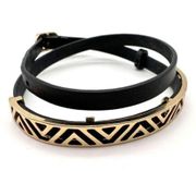 Stella & Dot Ally Double Wrap Rocker black leather gold Bracelet concert