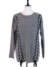 Gray Black Ribbon Knit Knit Crew Neck Sweater Women's Size Medium