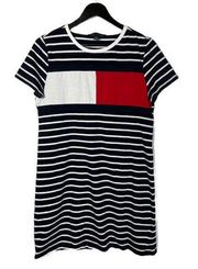 Tommy Hilfiger T-shirt Dress Blue and White Stripe Medium Short Sleeve