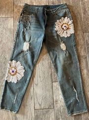 Anthropologie THE JULIETTE Beaded Sequin Appliqué Stretch Jeans size 12 Bling