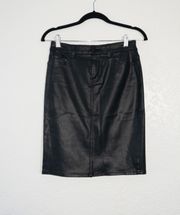 Black Leather Effect Denim Pencil Skirt Size 26