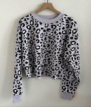 NWT Leopard Print Fleece Cropped Lounge Sweatshirt Purple Black Large