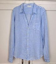 CP Shades Linen Button Up Stripe White Blue Top Small