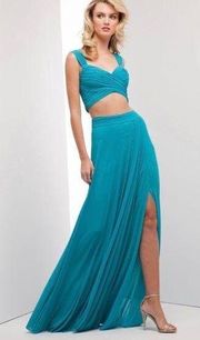 NWT NEW Mignon VM1773 turquoise pleated two piece prom dress