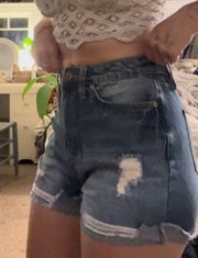 Vintage Wash High Waisted Distressed Shorts