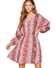 Andree By Unit Multi Floral Mix Print Dolman Sleeve Elastic Waist Lined Dress M