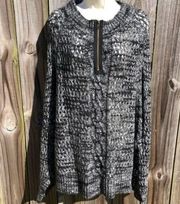 Brochu Walker XS Wool Sweater Top Pullover Black White Knit Poncho Cape