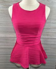 BISOU BISOU Sleeveless Peplum Top Ribbed Hot Pink-XS