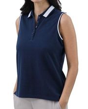 CHAPS Womens Sleeveless Polo Shirt Size Large Navy & White New