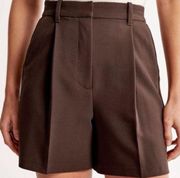 Brown Pleated High Waisted Shorts