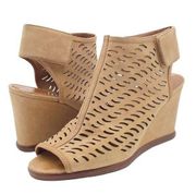 Via Spiga Delsey Sandal Tan Perforated Suede Open Toe Wedge Women’s Size 8