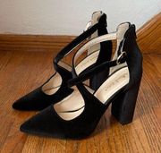 Altar’d State Black Velvet Strappy Chunky Heels Size 9