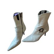 Donald Pliner Leather Mid Calf Pointed Toe Boots, Ivory